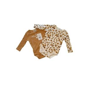 Willow + Whimsy Bodysuit Set Baby 3-6M Yellow White New Acorn Ribbed 2 Pack